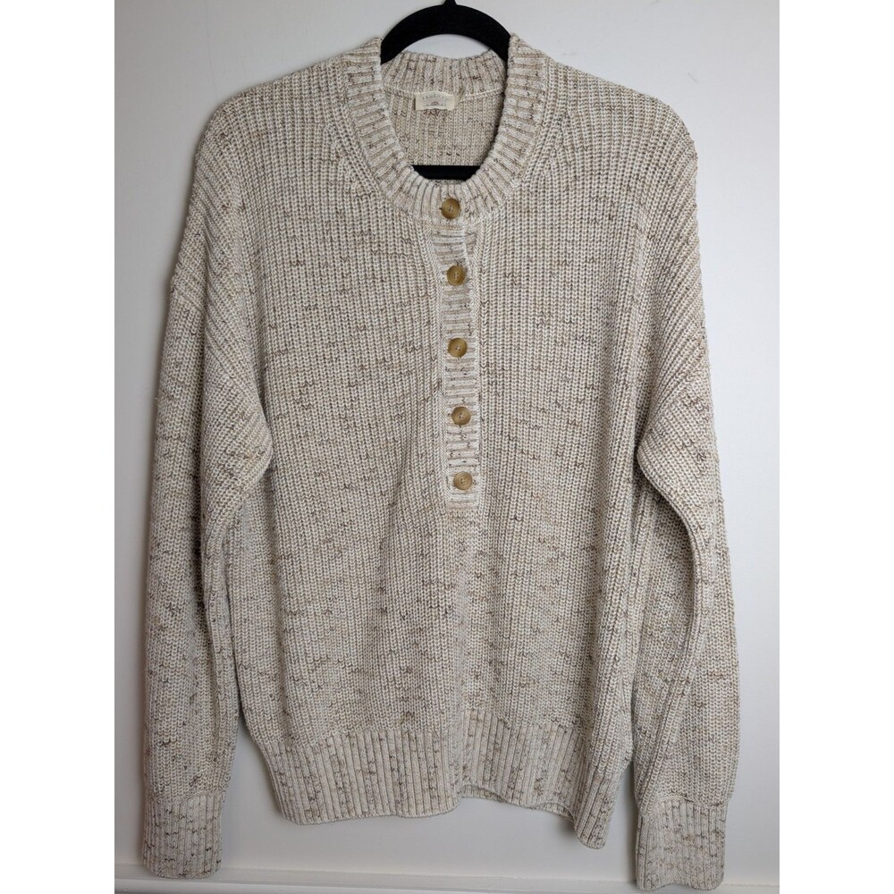 Faherty Women's Fisherman Henley Sweater Oatmeal Size Large Grandpa Nautical
